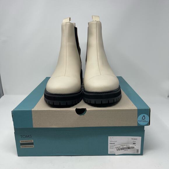 Toms Dakota Slip On Boot Womens 10 Beige Leather Chunky Water Resistant - Picture 11 of 11